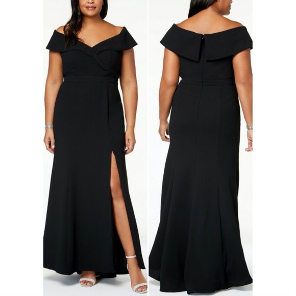 Xscape Off The Shoulder Slit Gown - Picture 2 of 9